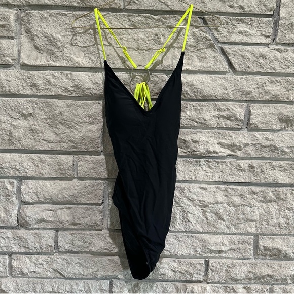 Neon yellow and black size large one piece swimsuit - Picture 1 of 3